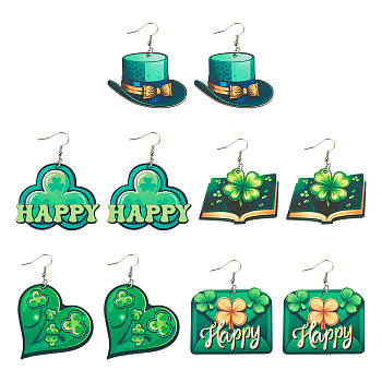 DIY Saint Patrick's Day Wood Dangle Earrings Making Kit, Green, 35.5~41.5x49~51x2.5mm, Hole: 2mm