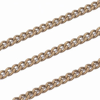 Brass Twisted Chains, Curb Chains, Diamond Cut, Unwelded, Faceted, with Spool, Oval, Lead Free & Nickel Free & Cadmium Free, Antique Bronze, 3x2x0.6mm, about 301.83 Feet(92m)/roll