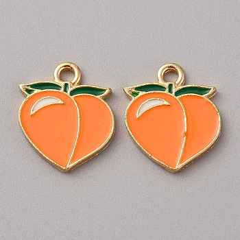 Alloy Pendant, with Enamel, Light Gold, Peach Charm, Dark Orange, 18x15.5x2mm, Hole: 2.2mm