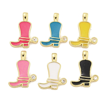 Brass with Cubic Zirconia with Enamel Pendant, Long-Lasting Plated, Lead Free & Cadmium Free, Shoes, Mixed Color, 19.5x14.5x3mm, Hole: 3.7x2.2mm