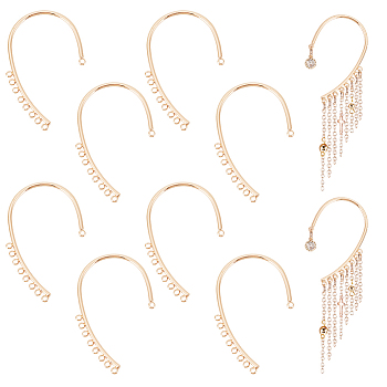 8Pcs Brass Ear Cuff Findings, Climber Wrap Around Non-piercing Earring Findings with Horizontal Loops, Light Gold, 55x36x2mm, Hole: 1.8mm