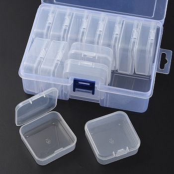 13Pcs Square Plastic Organizer Beads Storage Containers, Clear, 5.4x5.3x2cm, Inner Size: 5.1x5.05x1.5cm