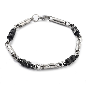 304 Stainless Steel Link Chain Bracelet, Stainless Steel Color & Black, Column, 9 inch(22.8cm)