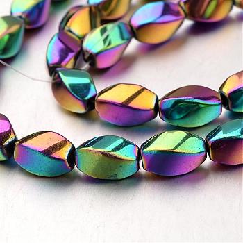 Electroplate Non-magnetic Synthetic Hematite Beads Strands, Twisted Oval, Multi-color Plated, 12x8mm, Hole: 1mm, about 33pcs/strand, 15.7 inch