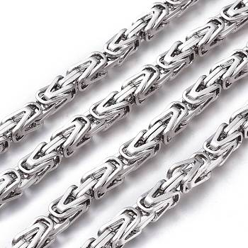 201 Stainless Steel Byzantine Chains, Unwelded, Stainless Steel Color, 8x8mm