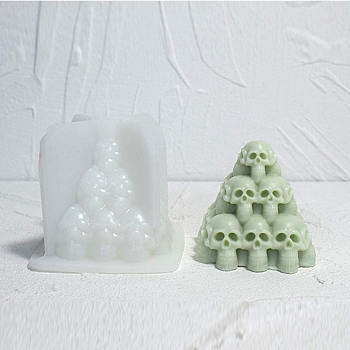 DIY 3D Halloween Skull Pyramid Candle Food Grade Silicone Molds, for Scented Candle Making, White, 9x9x8cm, Inner Diameter: 7.25x7x6.45cm