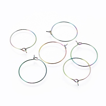 Ion Plating(IP) 304 Stainless Steel Hoop Earring Findings, Wine Glass Charms Findings, Ring, Rainbow Color, 21 Gauge, 25x0.7mm