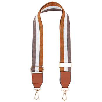 Stripe Pattern Nylon & PU Leahter Bag Straps, with Alloy Swivel Clasps, Bag Replacement Accessories, Sienna, 79~130x3.8cm