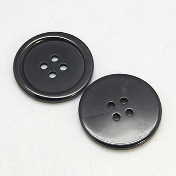 Resin Buttons, Dyed, Flat Round, Black, 34x4mm, Hole: 3mm, 98pcs/bag