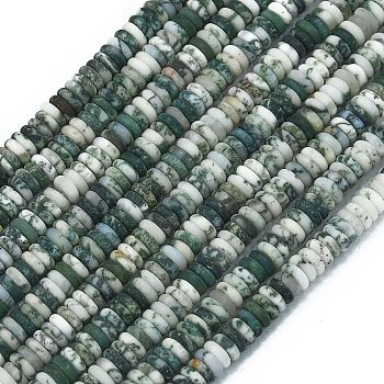 Frosted Natural Tree Agate Beads Strands, Rondelle, 6x2mm, Hole: 0.7mm, about 182pcs/strand, 15.16''(38.5cm)