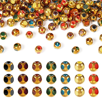 140Pcs 7 Colors Electroplate Glass Beads, Rondelle, Mixed Color, 4x4.5x4mm, Hole: 0.7mm, 20pcs/color