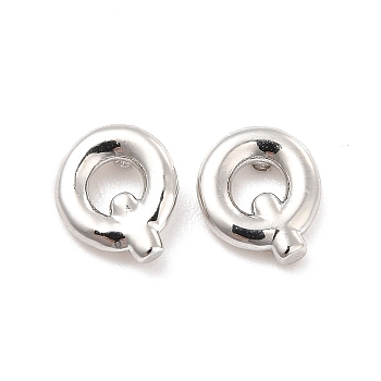 Brass Hollow Out Initial Letter Stud Earrings for Women, Platinum, Lead Free & Cadmium Free, Letter.Q, 7x6.5x1.5mm, Pin: 0.8mm