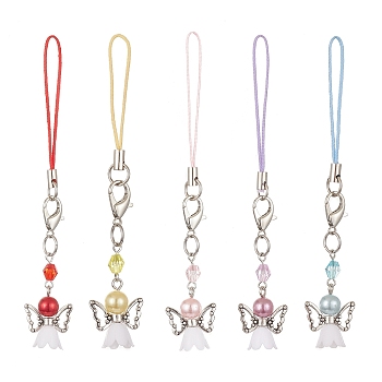 Acrylic Angel Pendant Mobile Straps, Nylon Cord Mobile Accessories Decoration, with Zinc Alloy Lobster Claw Clasps, Mixed Color, 105mm