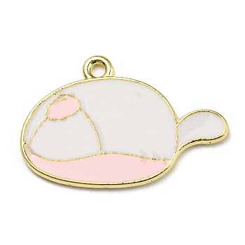 Zinc Alloy Enamel Pendants, Light Gold, Mouse Charm, Pink, 19x28.5x1.3mm, Hole: 2.2mm