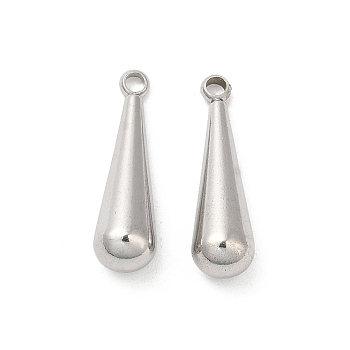 304 Stainless Steel Pendants, Teardrop Charm, Stainless Steel Color, 17x5mm, Hole: 1.6mm