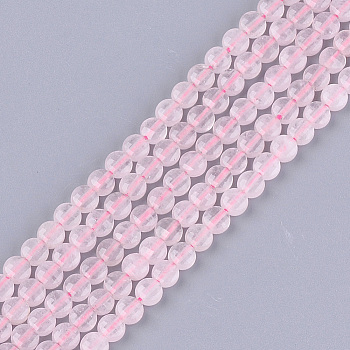 Natural Rose Quartz Beads Strands, Faceted, Flat Round, 4~4.5x2.5~3mm, Hole: 0.8mm, about 88~89pcs/strand, 14.9 inch~15.1 inch