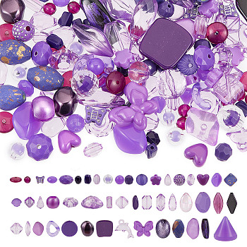 DIY Acrylic Beads & Pendants Mobile Phone Wrist Strap Making Finding Kit, Purple, 5.5~30.5x5.5~19.5x4~12.5mm, Hole: 1.2~5.2mm, 80g/bag, 4 bags