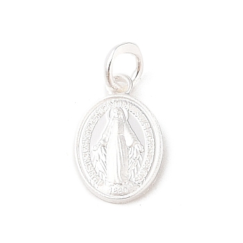 999 Sterling Silver Oval with Virgin Religious Medal Charms with Jump Rings, Silver, 14.5x9x1.5mm, Hole: 3.5mm