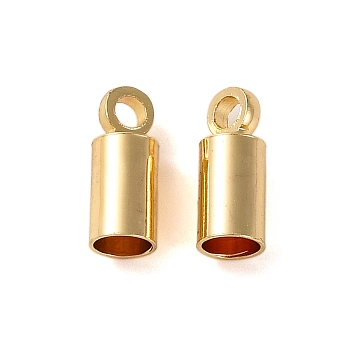 Rack Plating Brass Cord Ends, End Caps, Long-Lasting Plated, Lead Free & Cadmium Free, Column, Light Gold, 9x3.5mm, Hole: 1.5mm, Inner Diameter: 3mm