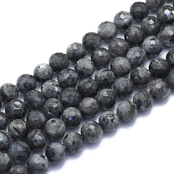 Natural Larvikite Beads Strands, Round, Faceted(128 Facets), 8mm, Hole: 1.2mm, about 49pcs/strand, 15.16 inch(38.5cm)