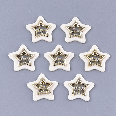 Light Gold Creamy White Star Alloy+Acrylic Pendants