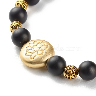 Natural Lava Rock & Synthetic Black Stone Round Beads Energy Stretch Bracelets Set(BJEW-JB06969)-7