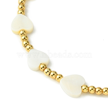 Natural Shell Heart & Brass Beaded Bracelet for Women(BJEW-TA00358)-2