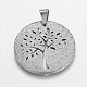 Trendy Flat Round with Tree Necklace Findings 304 Stainless Steel Textured Pendants(STAS-L012-D09P)-1