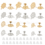 24Pcs 304 Stainless Steel Stud Earring Findings, with Loop, Mixed Shape, with 40Pcs Plastic Ear Nuts, Golden & Stainless Steel Color, 13~18x10.5~15mm, Hole: 1mm, Pin: 0.7mm(STAS-DC0017-03)