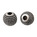 Brass Beads, Cadmium Free & Lead Free, Rack Plating, Long-Lasting Plated, Textured Round, Antique Silver, 6mm, Hole: 1.8mm(KK-C255-16A-AS)