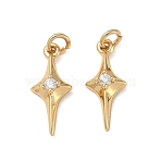 Brass Micro Pave Clear Cubic Zirconia Pendants, Star Charms, Mirror Polished Finish, Real 18K Gold Plated, 16x6.5x3mm, Hole: 2mm(CU-CBAF0F8-16B-G)