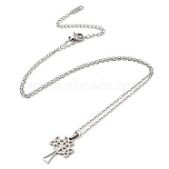 201 Stainless Steel Cross with Sailor's Knot Pendant Necklace with Cable Chains, Stainless Steel Color, 17.52 inch(44.5cm)(NJEW-Q317-11P)