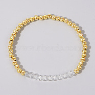 Colorful Birthstone Faceted Bicone & Brass Beaded Stretch Bracelets for Women, Clear, 6-7/8 inch(17.5cm)(RJ7989-4)