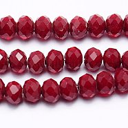 Imitation Jade Glass Bead Strands, Faceted, Rondelle, FireBrick, 4x3mm, Hole: 1mm, about 138pcs/strand, 16.5 inch(GLAA-F001-4x3mm-29)