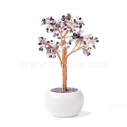 Natural & Synthetic Gemstone Chips with Brass Wrapped Wire Money Tree on Ceramic Vase Display Decorations, for Home Office Decor Good Luck, 120x50.5x190mm(DJEW-B007-02D)