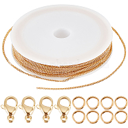 DIY Chain Bracelet Necklace Making Kit, Including Brass Curb Chains & Jump Rings, 304 Stainless Steel Lobster Claw Clasps, Real 18K Gold Plated, Chain: 10M/set(CHC-BBC0001-09)