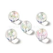 UV Plating Rainbow Iridescent Acrylic Beads, Round, Clear, 15~15.5x15.5~16mm, Hole: 2.7mm(X-TACR-D010-01G)