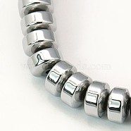 Non-Magnetic Synthetic Hematite Beads Strands, Flat Round/Disc, Silver Plated, 5x3mm, Hole: 1mm(G-E060-1)