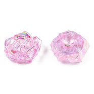 Transparent ABS Plastic Cabochons, AB Color Plated, Rose, Pink, 18x17x6.5mm(KY-N021-01-B04)