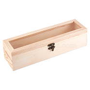 Wooden Box, Flip Cover Box, with Iron Lock Clasps & Glass Visual Window, Rectangle, BurlyWood, 3-3/4x11-3/4x3-1/8 inch(9.5x30x8cm)(CON-WH0080-18)