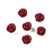 Synthetic Coral Carved Beads, Dyed, Flower, Half Drilled, Dark Red, 8x8mm, Hole: 1.4mm(CORA-C003-18J)