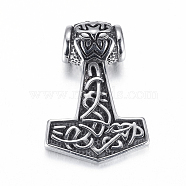 304 Stainless Steel Pendants, Thor's Hammer, Antique Silver, 48x33x12mm, Hole: 8mm and 9.5x8mm(STAS-E140-A15)