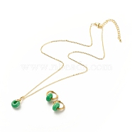 Rondelle Natural Malaysia Jade Beads Jewelry Sets, Brass Pendant Necklace & 304 Stainless Steel Dangle Hoop Earrings for Women, Golden, 17.72 inch(45cm), 18mm, Pin: 1mm(SJEW-JS01237)