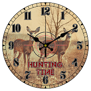 MDF Printed Wall Clock, for Home Living Room Bedroom Decoration, Flat Round, Deer, 300mm(HJEW-WH0058-013)