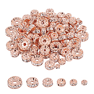 Brass Rhinestone Spacer Beads, Grade AAA, Straight Flange, Nickel Free, Rose Gold Metal Color, Rondelle, Crystal, 74x72x17mm, 120pcs/box(RB-PH0008-22RG-NF)