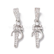 Eco-Friendly Brass Micro Pave Cubic Zirconia Pendants, Long-Lasting Plated, Real Platinum Plated, Cadmium Free & Lead Free, Letter, Letter.P, 16~20x7~11.5x1.5~2.2mm, Hole: 6.5x3.5mm(KK-K265-01P-P)