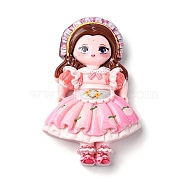 Cartoon Girls Opaque Resin Decoden Cabochons, Doll, Pearl Pink, 53x34.5x10.5mm(RESI-S392-04A-04)