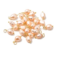 Natural Cultured Freshwater Pearl Pendants, with Brass Finding, Potato, PeachPuff, 16~19x8~9.5x6.5~9mm, Hole: 3mm(PALLOY-TAC0036-04)