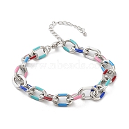 Brass Cable Chain Bracelets, with Colorful Enamel, Platinum, 7-7/8 inch(20cm), Wide: 9mm(BJEW-D039-35P)