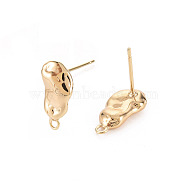 Brass Earring Findings, with Loop, Nickel Free, Real 18K Gold Plated, 13.5x6.5mm, Hole: 1.2mm, Pin: 0.7mm(KK-S356-442-NF)